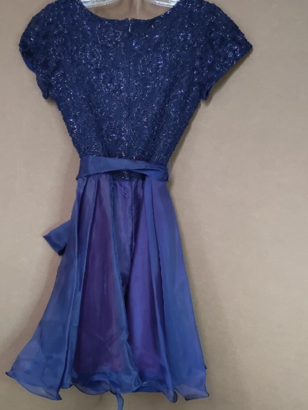 Navy Blue Lace & Chiffon Fit-and-Flare Dress - Picture 2 of 15